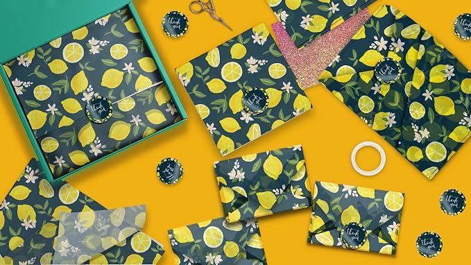 1.5 Inch Round 500 Count Lemons and Flowers Perforated Roll Stickers - Thank You Labels for Favors - Packing Thank You Stickers for Small Business Store Owners