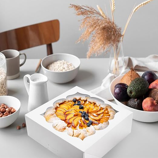 20 Pack Pie Boxes 9x9x3Inch Cake Boxes Bakery Boxes with Window for Pie, Cookies, Donuts, Chocolate Covered Strawberries, Graduation Gifts Party Favors(White)
