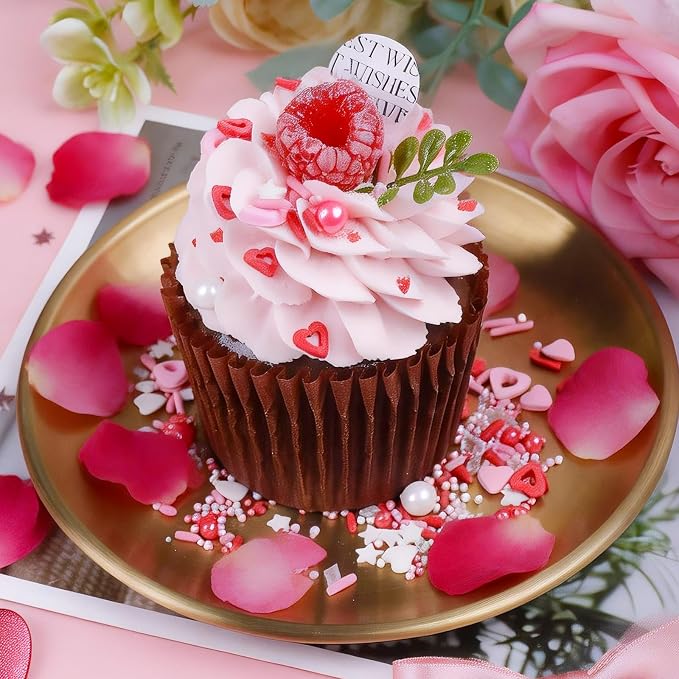 Valentines Sprinkles for Baking, Edible Pink, Red and White Heart Sprinkles with Pearl Jimmies Stars for Valentines Cake Cookies Cupcake Decorating Baking Toppings