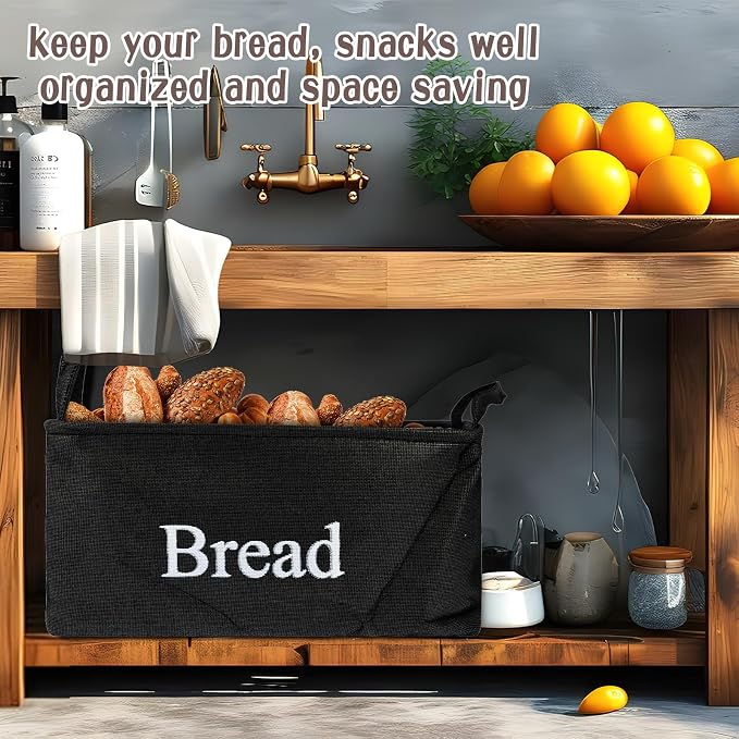 2 Packs Bread Storage Basket for Pantry, Imitation Linen Bread Baskets Foldable Bread Storage Containers with Handles for Pantry Kitchen Counter to keep Bread, Rolls, Snacks