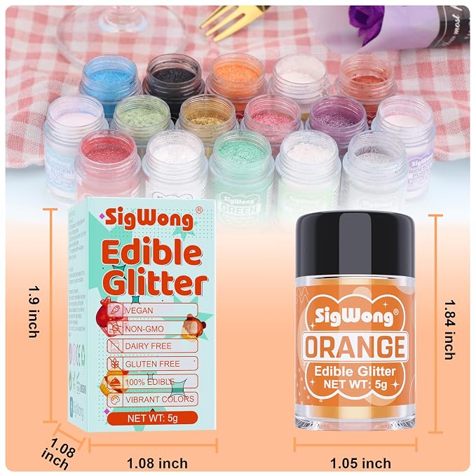 Orange Edible Glitter - 5g Food Grade Cake Decorating Shimmering Glitter, Edible Sprinkle Luster Dust for Drinks, Chocolates, Fondant, Strawberries, Cupcakes, Candy, Easter Cookie - Vegan