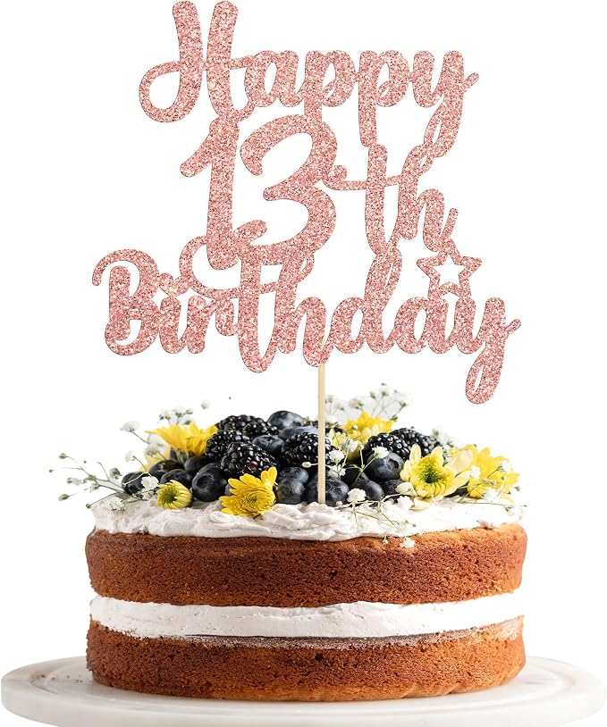 Gyufise 1Pc Happy 13th Birthday Cake Topper Glitter 13 & Fabulous Official Teenager 13 Birthday Cake Pick for Celebrating 13th Birthday Anniversary Party Cake Decorations Supplies Rose Gold