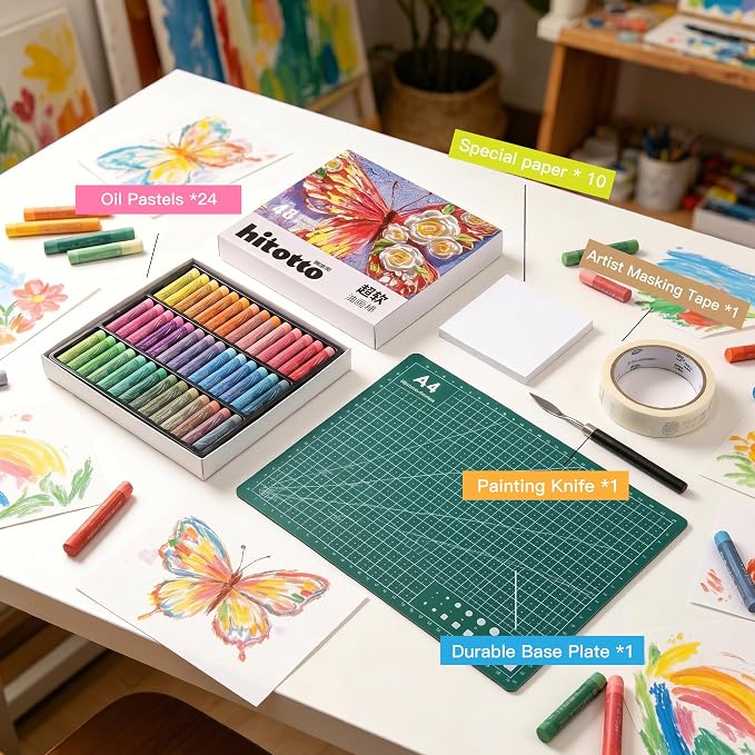 rubens 48 Macaron Soft Oil Pastels Set with 30 Sheets Paper, Knife, Board, Tape for Beginners
