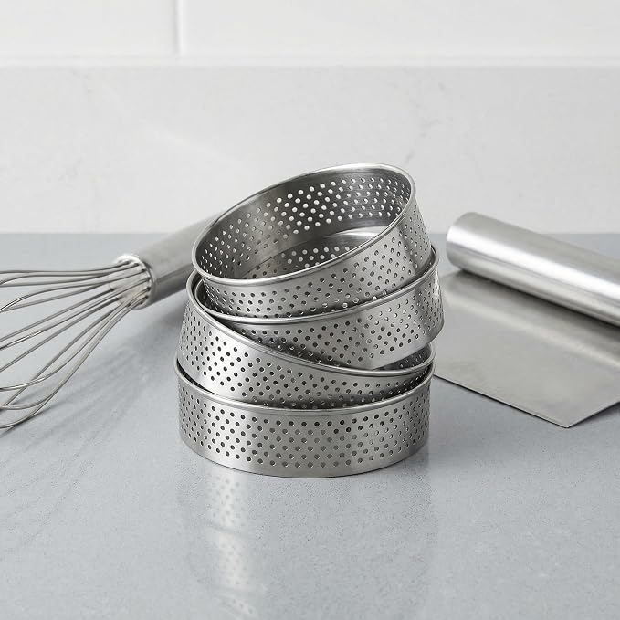 5Pcs Tart Rings Perforated Cookie Circles Ring for Baking Cookies Pastry Crumpet Molds Stainless Steel Round Cake Ring Tools 2 Inch
