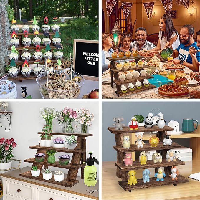 Wooden Cupcake Stand - 4 Tier Cupcake Display Stand, Rustic Tiered Display Stand, Tool Free Installation Cupcake Stand for Baby Shower Decorations Birthday Party Supplies