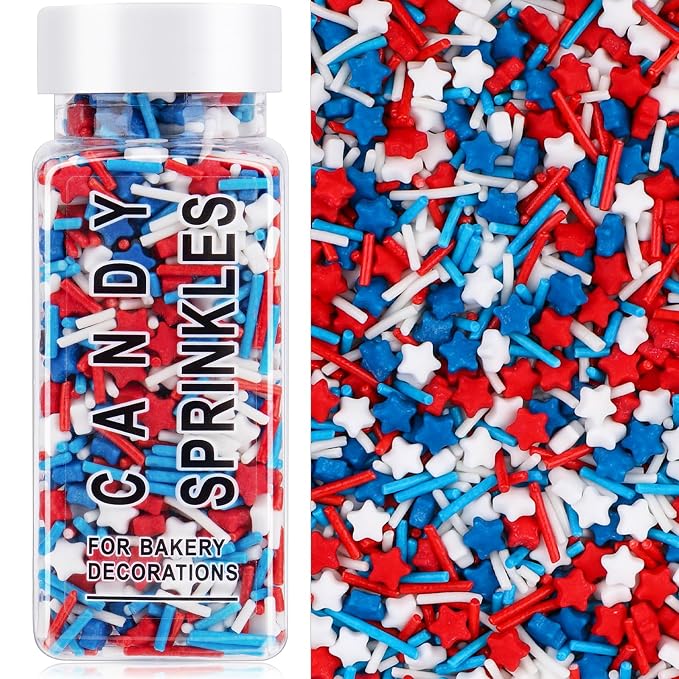 Red White and Blue Sprinkles for Cake Decorating, Patriotic Edible Sprinkle Mix, 4th of July Perfect for Cookie Cupcake Topper
