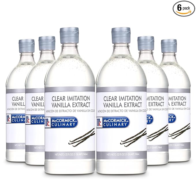 McCormick Culinary Clear Imitation Vanilla Extract, 32 fl oz (Pack of 6) - Six 32 Fluid Ounce Bottles of Clear Vanilla Flavoring for Baking, Perfect in Baked Goods, Frostings, Custards and Desserts