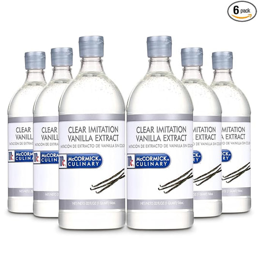McCormick Culinary Clear Imitation Vanilla Extract, 32 fl oz (Pack of 6) - Six 32 Fluid Ounce Bottles of Clear Vanilla Flavoring for Baking, Perfect in Baked Goods, Frostings, Custards and Desserts