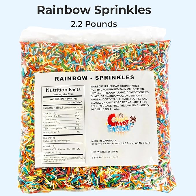 Sarah's Candy Factory Rainbow Assorted Colorful Sprinkles Bulk 2.2 Pounds | Kosher Holiday Jimmies - Assorted for Baking Toppings for Cookies, Cakes, Cupcakes, and More in Bag