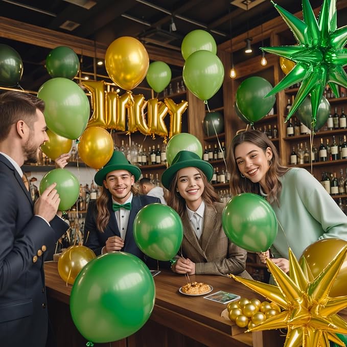 St Patricks Day balloons Arch Kit Decorations, Green and Gold Balloons Arch Kit with Stars, Emerald Green Dark Green Pastel Green Balloons for Birthday Party 2026 Graduation Party Decorations