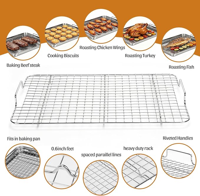 15.9" Large Stainless Steel Baking Sheet with Rack & Glove, Nonstick Baking Pans,Cookie Pan- Heavy Duty, Dishwasher Safe, Easy Clean(1 PC)