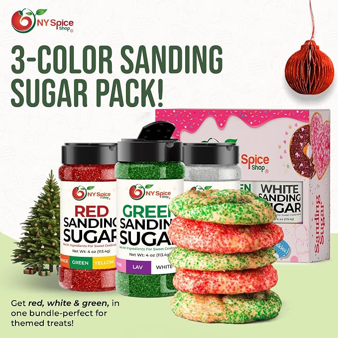 NY Spice Shop Green Sanding Sugar - 4 Ounce Edible Holiday Sprinkles for Cake Decorating, Cupcakes & Cookies - Festive Baking Decorations for Desserts, Candy Dishes & Gift Treats