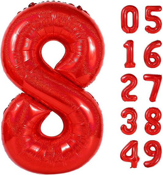 Laser Red 8 Balloon, Number Balloons 40 Inch, 8th Birthday Decorations for Girls, Birthday Balloons, Laser Red Party Supplies, Number 8 Balloon