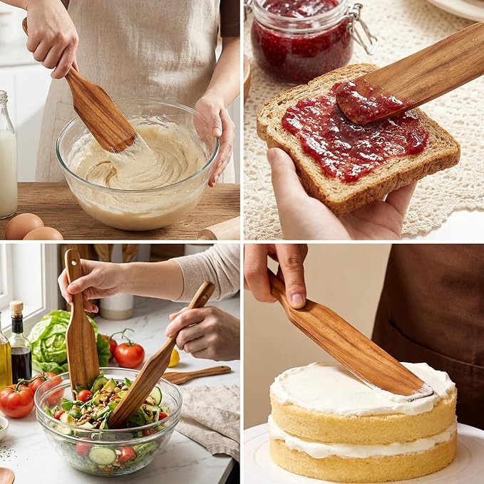 3 Pack Skinny Wooden Spurtle Set for Sourdough Starter Kit Accessories Teak Wood Jar Spatula Sourdough Bread Baking Supplies Gift Spurtles Kitchen Tools Stirring Stick Spoon Dough Whisk Scraper