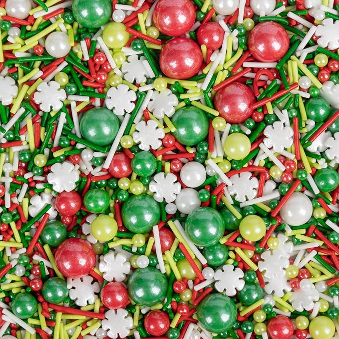Twisweet Christmas Sprinkles, Red Green White Pearls for Cake Decorating, Edible Snow Flower Sugar Sprinkles for Baking, Candy Pearls Jimmies Mix, Cake Topper Ice Cream Cupcake Cookie Toppings Dessert Decorations, Christmas Winter Party Supplies (130g/...