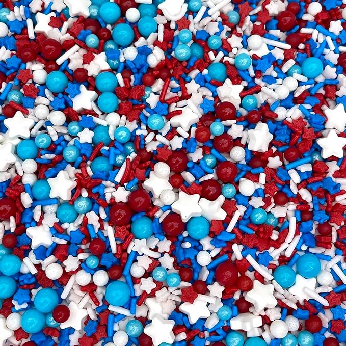 Manvscakes Sprinkles- Edible Cake and Cupcake Sprinkles with Assorted Shapes and Sizes for Parties, USA Patriotic Sprinkle Mix for Cookies, Ice Cream, Cake and Cupcake Decorating, (Red/blue)