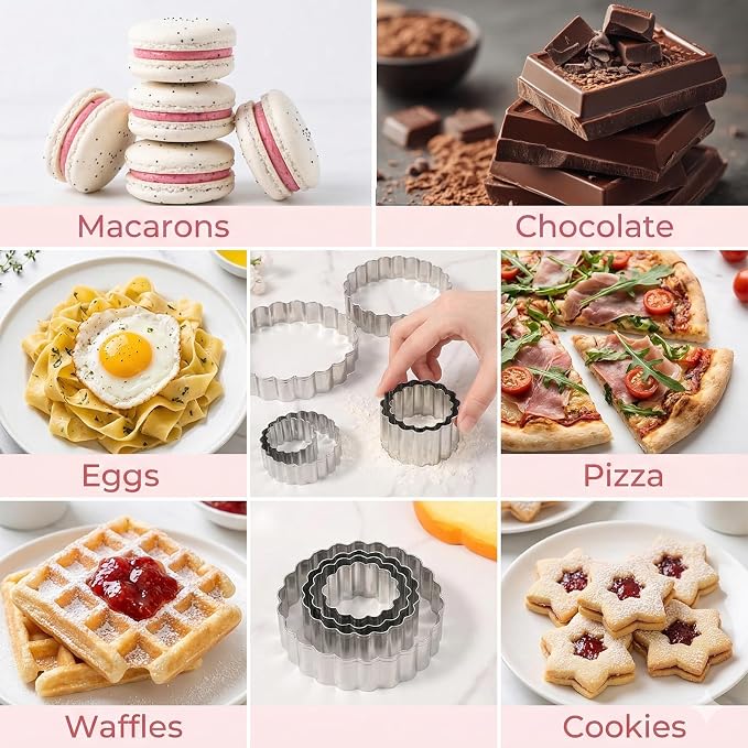 Fluted Round Cookie Cutter Set, Circle Shaped Geometric Circle Cookie Cutte, Stainless Steel, 5 Inch, 4 Inch, 3 Inch, 2 Inch, Large Donut Cutter Ring Scalloped Edger for Kitchen Baking