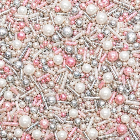 Confect Fusion Pink & Silver Sprinkles Mix - Pearl Sugar Cake Decorations, Dessert Toppings, Edible Confetti | Vegan, Gluten-Free, Nut-Free, Soy-Free, Dairy-Free, Palm Oil-Free- 4.2 Oz