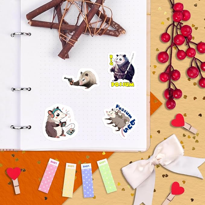 100Pcs Possum Stickers, Opossum Stickers - Possum Gifts - Opossum Party Decoration, Favors - Gift for Women & Men