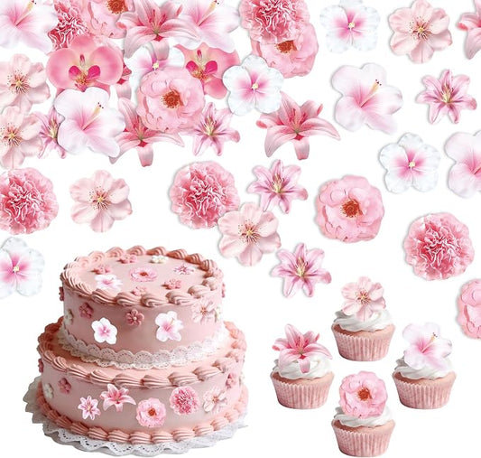 72 PCS Edible Flowers Cupcake Toppers Wafer Paper Flower Birthday Party for Baby Shower Wedding Birthday Party Cake Food Decorations Supplies