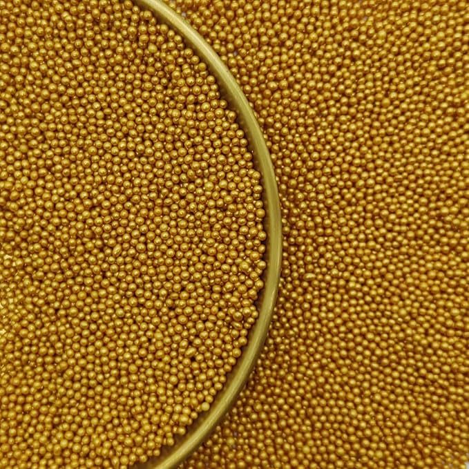 Edible Gold Sprinkles Candy 2mm Mini Pearls Cake Decorations Cupcake Toppers Cookie Decorating Perfect for Wedding Party Valentine Halloween Christmas Supplies 3OZ