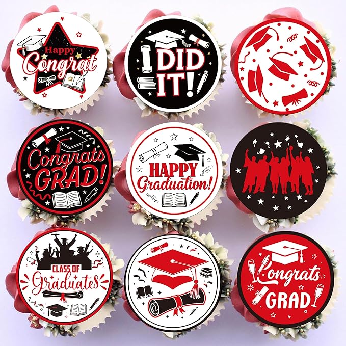 63 PCS Edible 2026 Graduation Cupcake Toppers Diploma Congrats Grad Cap Cupcake Picks Edible Class of 2026 Cake Decorations for 2026 High School/College Graduation Theme Party Supplies Dark Blue