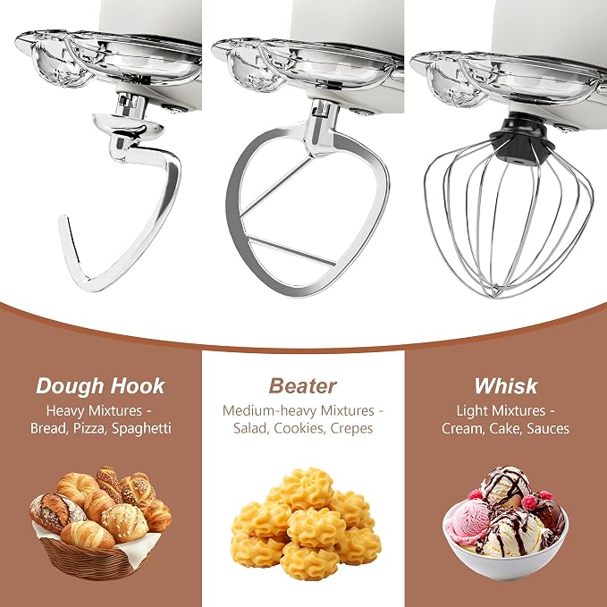 6.5 Qt 10-Speed Tilt-Head Stand Mixer with Dough Hook, Whisk, Beater & Splash Guard, Electric Kitchen Mixer for Baking, Cakes, Bread, and Home Cooking (White)