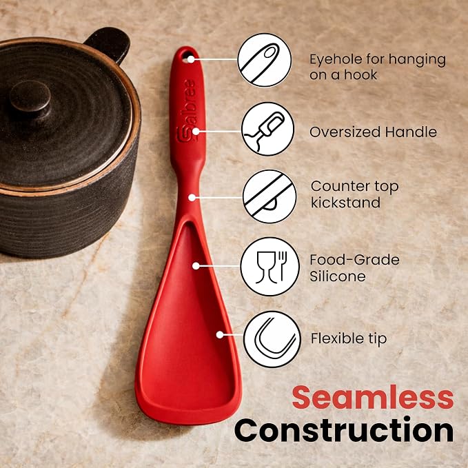 Silicone Spoon Spatula for Cooking - Multifunction Scoop Spatula Spoonula - Heat Resistant Cooking Spoon for Nonstick Cookware - Large Silicone Kitchen Spoon - Seamless Design (Black/Red,2pcs)