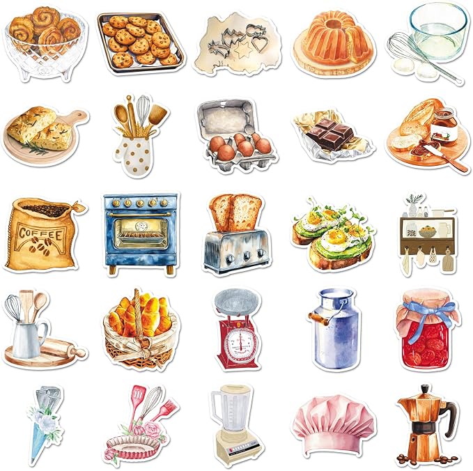 50Pcs Baking Stickers Funny for Water Bottles Baking Laptop Decals, Bakery Themed Party Decorations, Gifts for Women & Men(Baking Time)