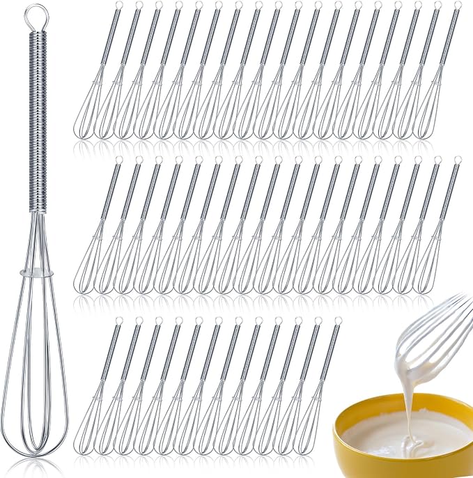 Baderke 50 Pcs Mini Whisk Bulk Small Whisks for Cooking 304 Stainless Steel Tiny Whisk for Baking, Whipping, Beating Eggs, Mixing Sauces, Blending Ingredients (6 Inch)