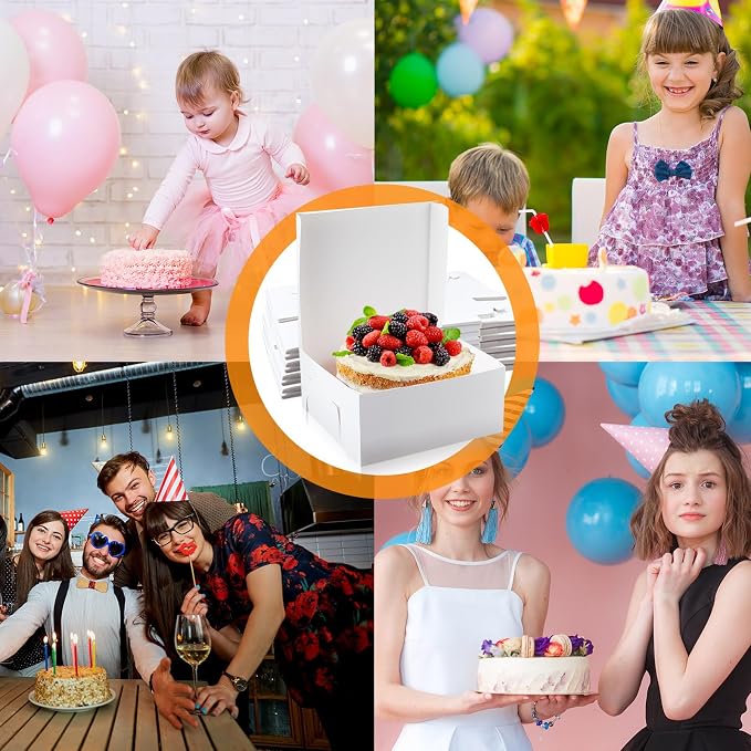 Ireer 50 Pack 14 x 14 x 6 Inch White Cake Boxes Cardboard Bakery Boxes for Pie Pastry Cookie