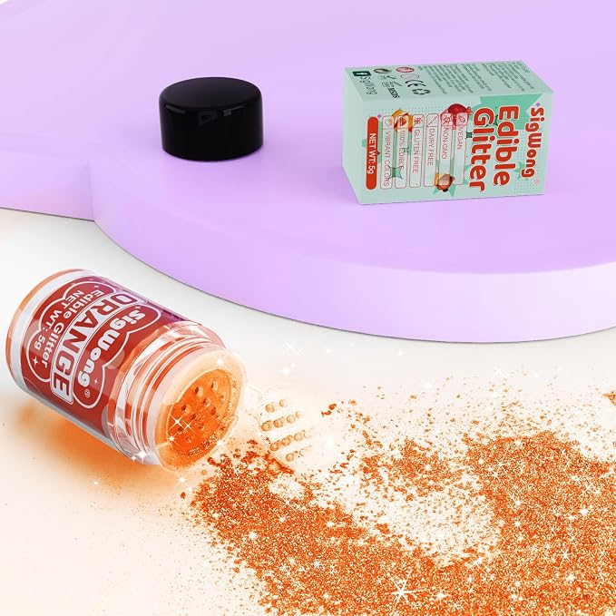 Orange Edible Glitter - 5g Food Grade Cake Decorating Shimmering Glitter, Edible Sprinkle Luster Dust for Drinks, Chocolates, Fondant, Strawberries, Cupcakes, Candy, Easter Cookie - Vegan