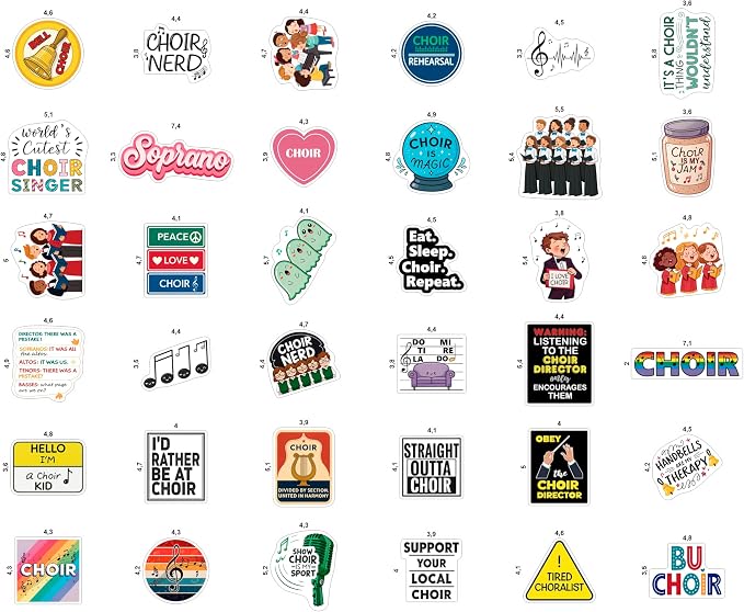 100Pcs Choir Stickers and Decals for Water Bottle, Laptops - Choir Gifts for Choir Director - Music & Singing Stickers, Gift for Women & Men