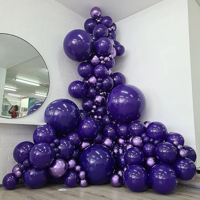 Jobkoo Purple Balloons 12 Inch, 100 Pack Dark Matte Royal Latex Balloons for Arch Deep Party Helium Decorations - Wednesday Birthday Halloween Graduation