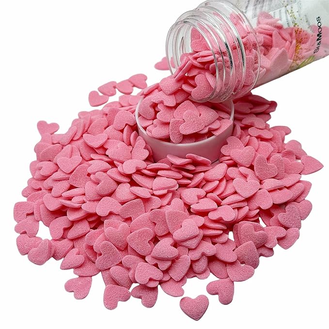 SE Si&Moos Jumbo Heart Sprinkles Jumbo Pink Hearts Edible Hearts Confetti for Decorating Valentines Cake Decorations Pink Sprinkles for Baking, Party Wedding Baby Shower Valentines Supplies 3.35 OZ