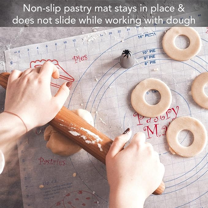 Cut N' Funnel Large Premium Pastry Mat with Pie Measurements | 24" by 18", Made in the USA, Non-slip, Flexible Plastic
