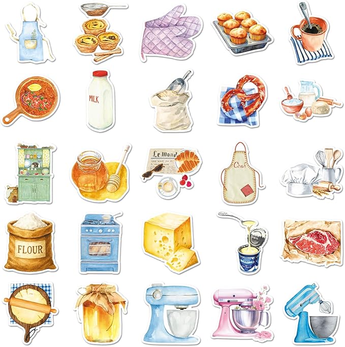 50Pcs Baking Stickers Funny for Water Bottles Baking Laptop Decals, Bakery Themed Party Decorations, Gifts for Women & Men(Baking Time)
