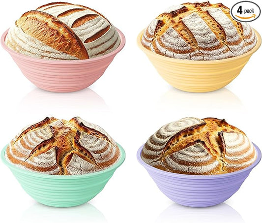 4 PCS 9Inch Silicone Bread Proofing Baskets Oval Banneton Basket Collapsible Sourdough Bread Baking Supplies Non-stick Dough Proofing Bowls Containers Oven Safe for Breads Making