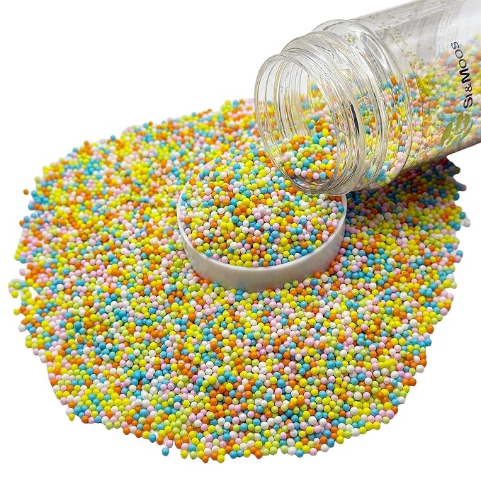SE Si&Moos Nonpareil Sprinkles, 2mm Pastel Mini Edible Pearls Easter Sprinkles for Cake Decorating Easter Cookie Decorations Wedding Baby Shower Party Christmas Holiday Supplies 3.5 OZ