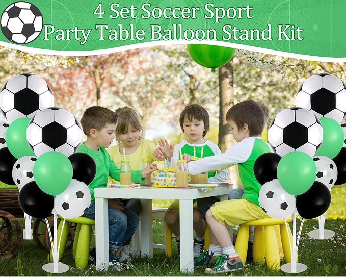 4 Sets Soccer Party Balloons Stand Kit with Soccer Foil Balloons Arch Kit Sport Themed Party Ball Balloon Centerpiece for Tables for 2026 World Game Sports Birthday Anniversary Baby Shower Decoration