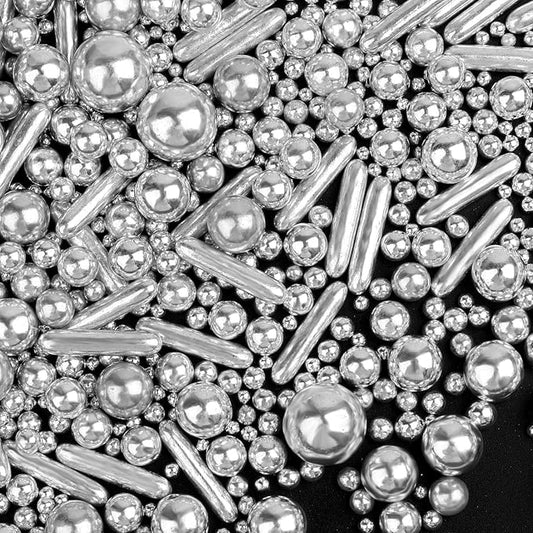 Sprinkles, Silver Pearl Sprinkles Mix, 130g/4.6oz Edible Sprinkles for Cake Decorating, Candy Baking Decorations, Ice Cream Toppings and Cookie Decorating, Wedding Party Valentines Supplies