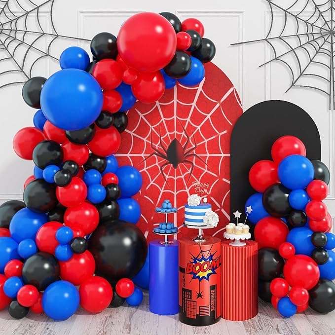 Red Blue Black Balloon Arch Garland Kit, 101 Pcs Matte Red Black and Royal Blue Latex Balloon Garland Set for Boys Kids Man Halloween Cool Spider Theme Party Birthday Graduation Party Decorations