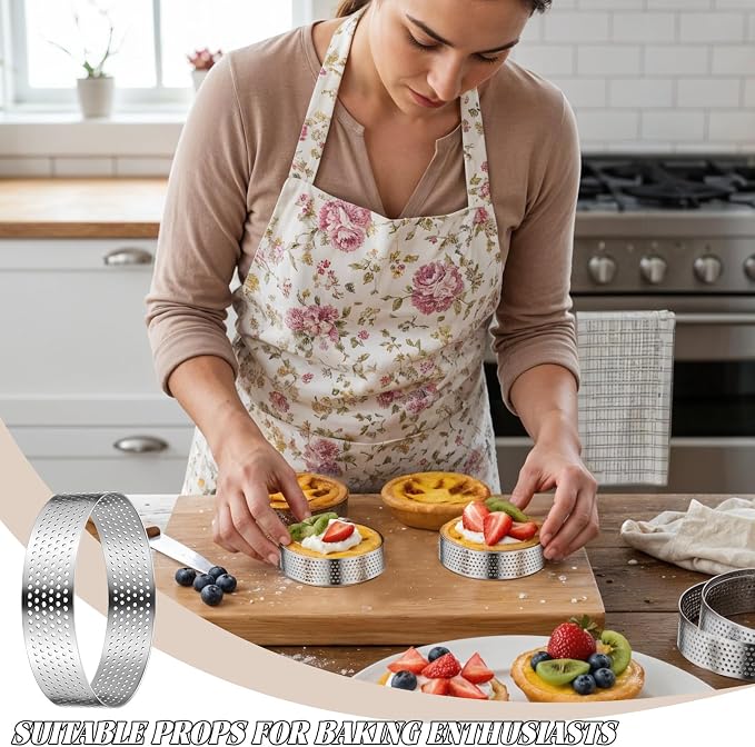 20 Pcs 3.15'' Perforated Tart Rings, Round Stainless Steel Baking Nonstick Metal Round Cake Ring for Cookies fruit tarts Prevent Soggy Crust & Even Baking