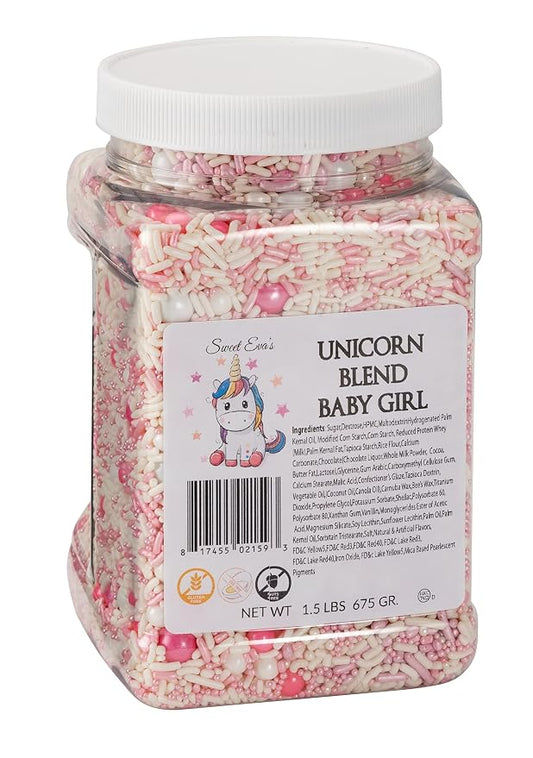 UNICORN BLEND BABY GIRL -Gluten-free,Egg Free,Nuts Free,Kosher,Sprinkle Medley Mix,For Baking,Decorating,Cookies,Cupcakes,Cakes,Topping,Jimmies,Large,Bulk Candy,Sugar Shapes