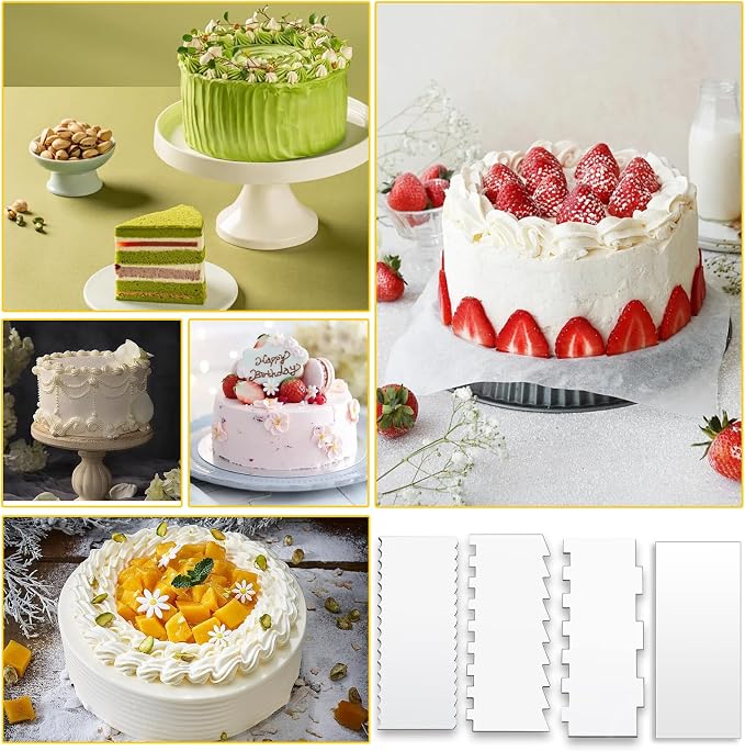 Cake Scraper, 4PCS Clear Acrylic Icing Smoother Stripes Cake Decorating Comb, Edge Smoother Tool for Mousse Butter Cream Decoration, DIY Kitchen Baking Tool