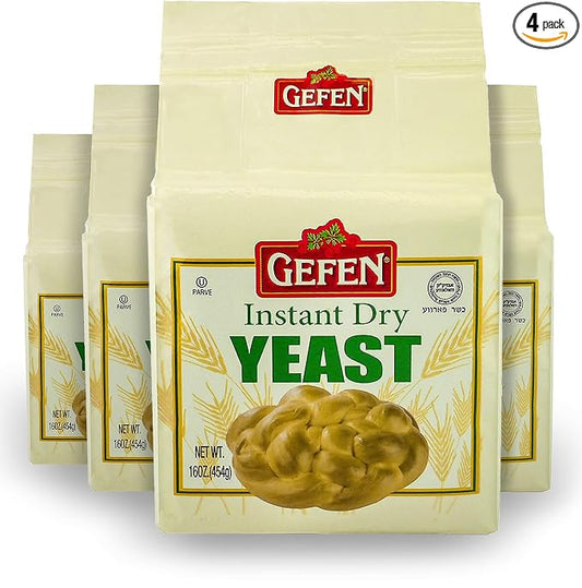 Gefen Instant Natural Dry Yeast, 1lb Bag (4 Pack) Great for Breads & Challah, Certified Kosher