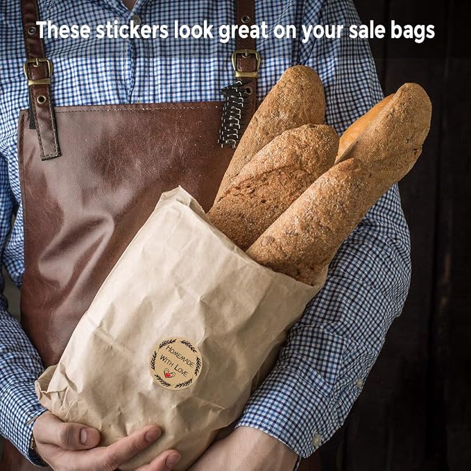Fancy Land 500 Pcs Homemade with Love Stickers Perforated Roll Business Sticker Labels Home Kitchen Stickers for Homemade Bread 1.5 Inch 9 Designs