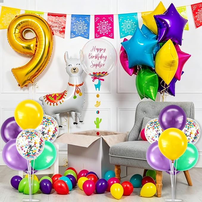 TONIFUL 4 Set Metallic Purple Teal Yellow Balloon Centerpieces for Table,Balloon Stand Kit for Kid Party Decor,Birthday Decorations Anniversary Magic Engagement Party Decoration