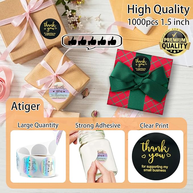 Thank You Stickers Rolls 1.5 Inch - 1000 Pcs Personalized Thank You for Supporting My Small Business Stickers Labels for Baking Envelope Seals Custom Sticker Tags for Wedding Birthday Party Gift Wrap