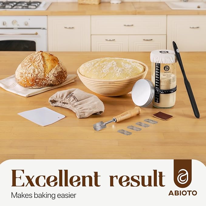 Sourdough Starter Kit with 9" Round Banneton Proofing Basket and 24oz Starter Jar - Beginner-Friendly Sourdough Bread Baking Supplies and Baking Gifts for Women, Men, and Bread Bakers